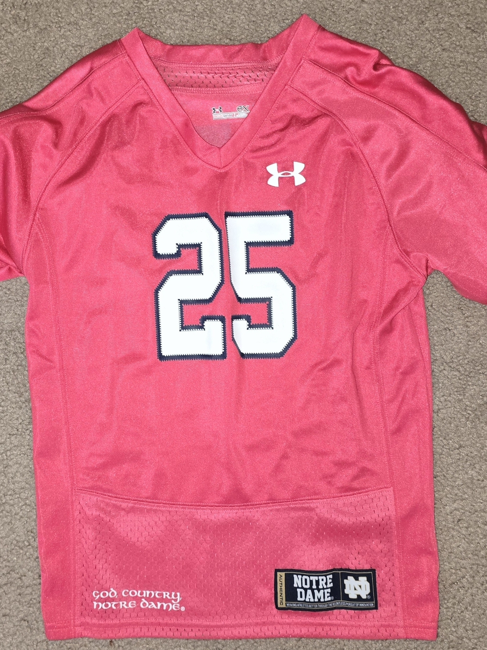 Under Armour Kids Pink Notre Dame #25 Football Jersey Size 6X